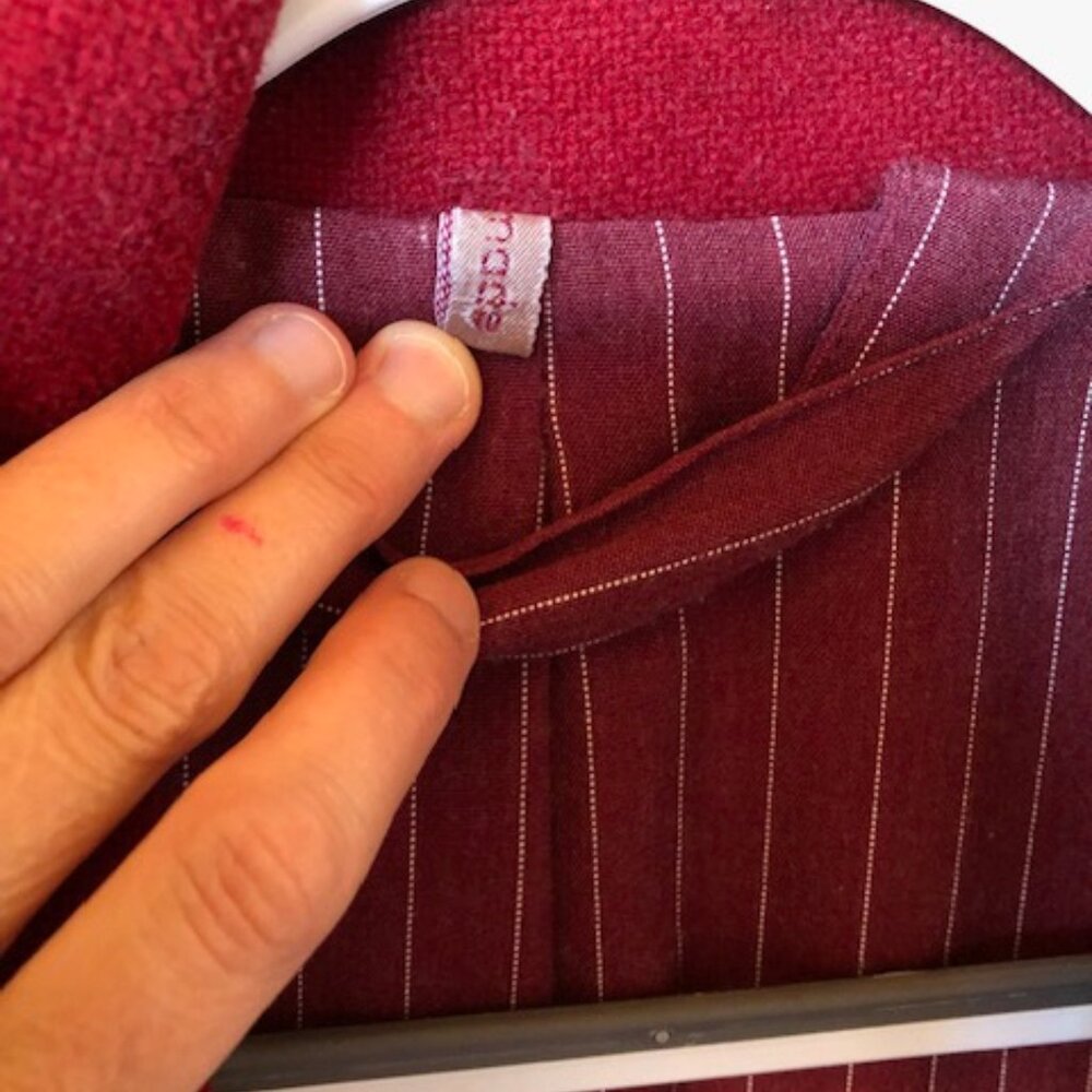 Archival ROMEO GIGLI Red Wool Double-Breasted Long Coat - Pinstripe Lining M/L - Picture 9 of 14